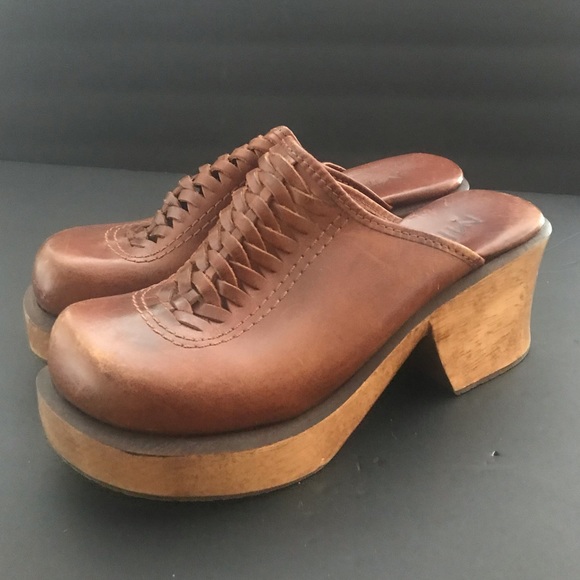 Vintage Mia Wooden Mega Platform Clogs 